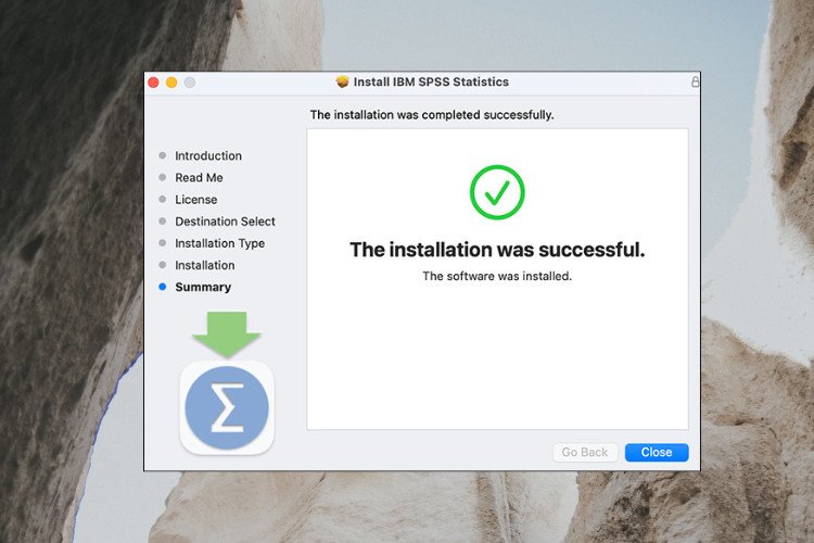 Thông báo cài đặt SPSS đã hoàn tất thành công trên MacBook