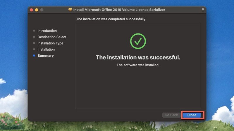 Thông báo hoàn tất cài đặt Microsoft Word thành công trên MacBook