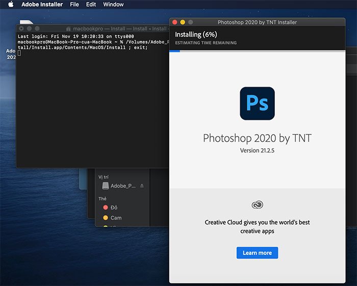 Thông báo hoàn tất việc cài đặt phần mềm Photoshop cho MacBook