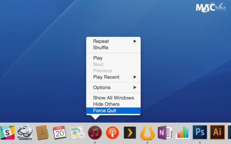 Thực hiện Force Quit để tắt hết tab và ứng dụng bị đơ trên MacBook trực tiếp từ Dock.