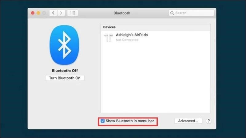 Tích chọn "Show Bluetooth in menu bar" để dễ dàng truy cập cài đặt Bluetooth khi cần kết nối chuột Bluetooth với MacBook