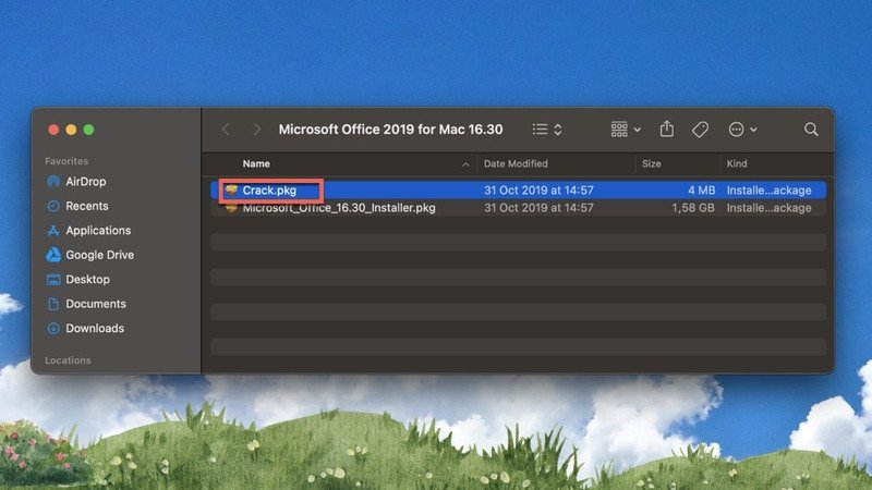 Tiến hành kích hoạt Microsoft Word cho MacBook bằng tệp Crack.pkg