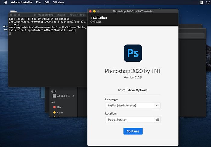 Tiếp tục quá trình cài đặt phần mềm Photoshop cho Macbook