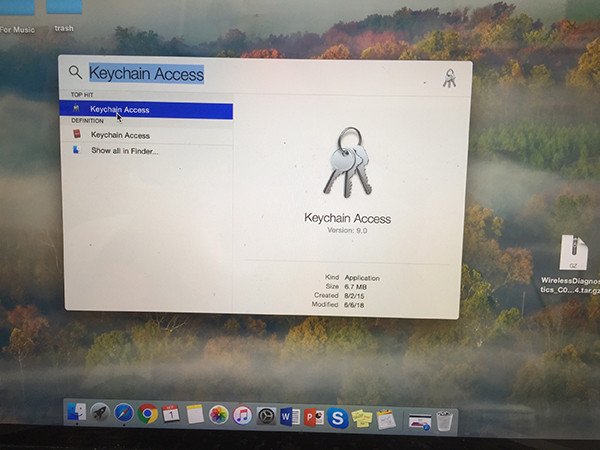 Tìm kiếm tiện ích Keychain Access để quản lý mật khẩu wifi trên Macbook Pro