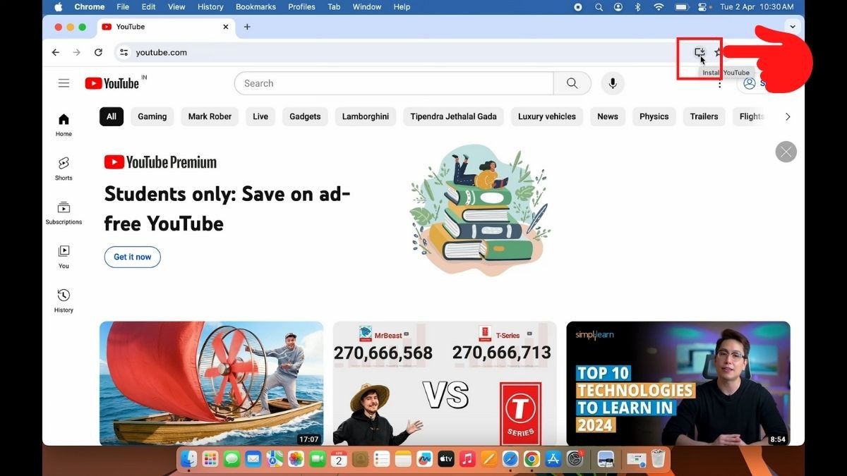 Tìm và nhấp vào biểu tượng cài đặt ứng dụng web (PWA) trên thanh địa chỉ Chrome