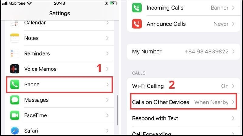 Trên iPhone, bật tính năng Cho phép cuộc gọi trên các thiết bị khác