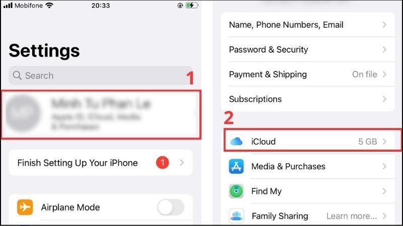 Trên iPhone, vào cài đặt iCloud để chọn ứng dụng đồng bộ hóa