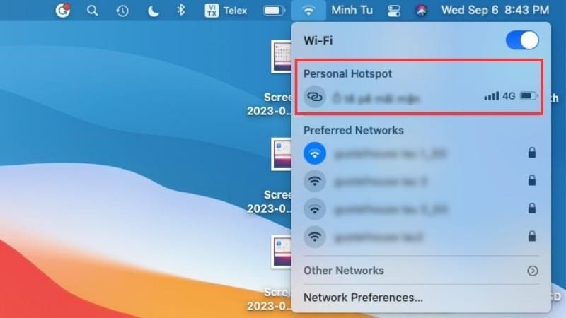Trên MacBook, kết nối với Personal Hotspot của iPhone