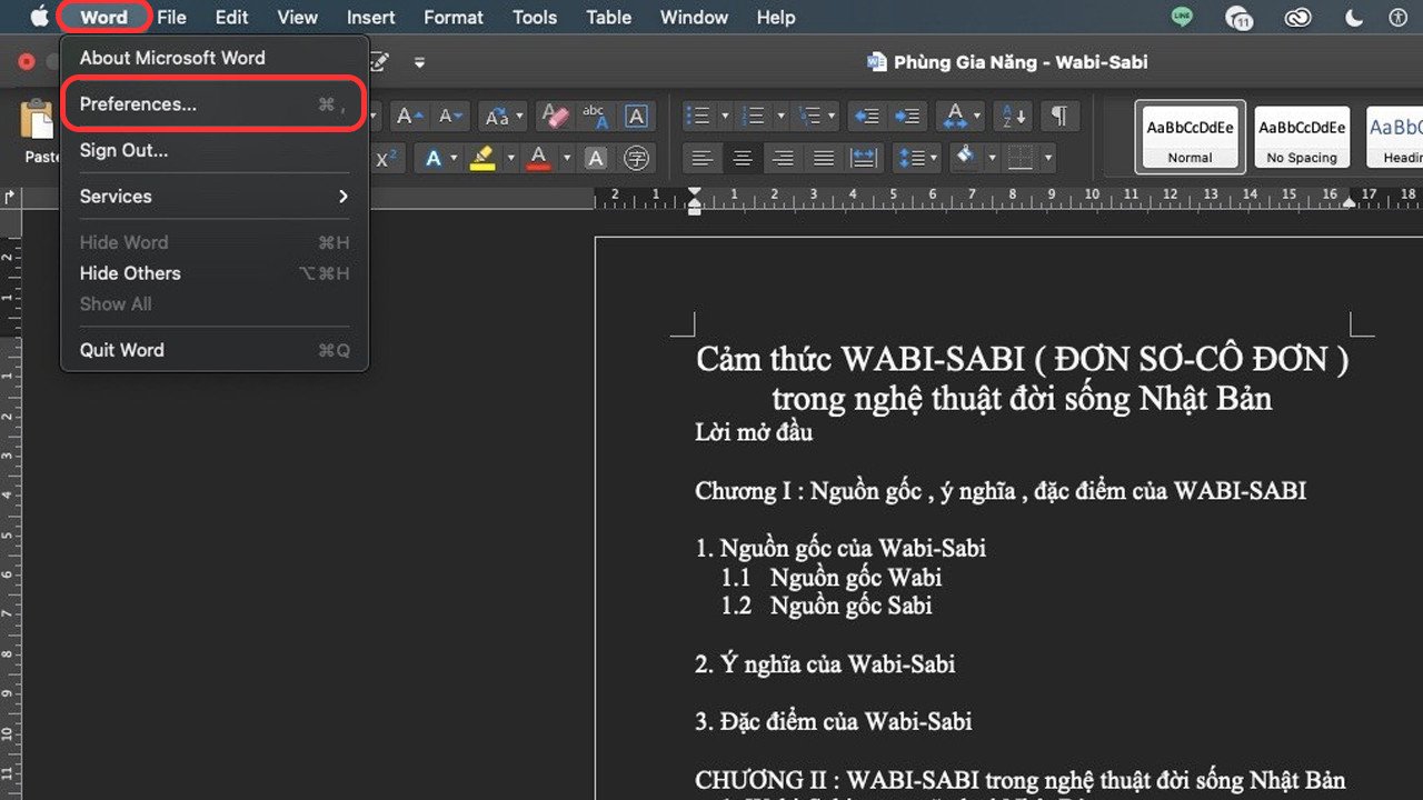 Truy cập cài đặt kiểm tra chính tả Word trên MacBook