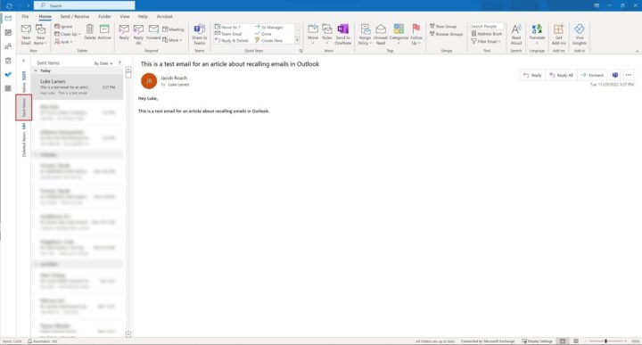 Truy cập hộp thư đã gửi trong Outlook trên MacBook để recall email