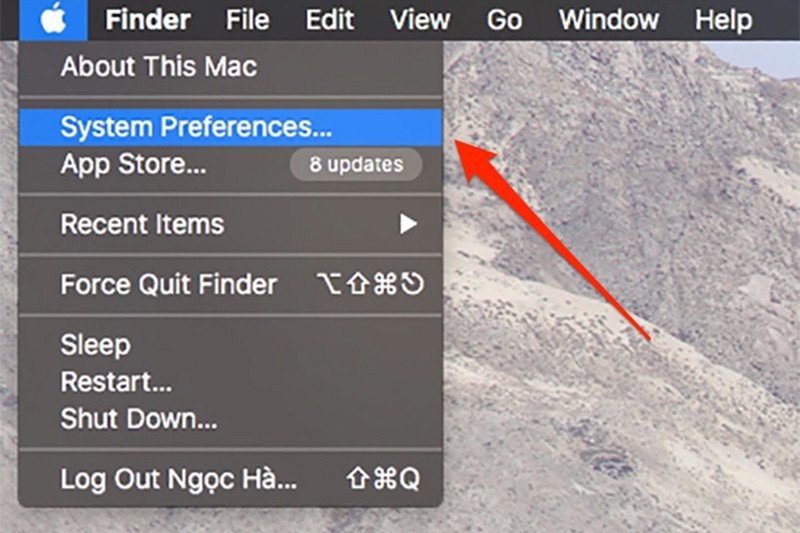 Truy cập System Preferences trên MacBook để cài đặt chia sẻ màn hình
