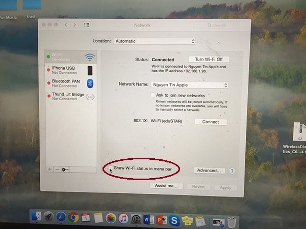 Tùy chọn hiển thị trạng thái wifi trong cài đặt hệ thống Macbook Pro