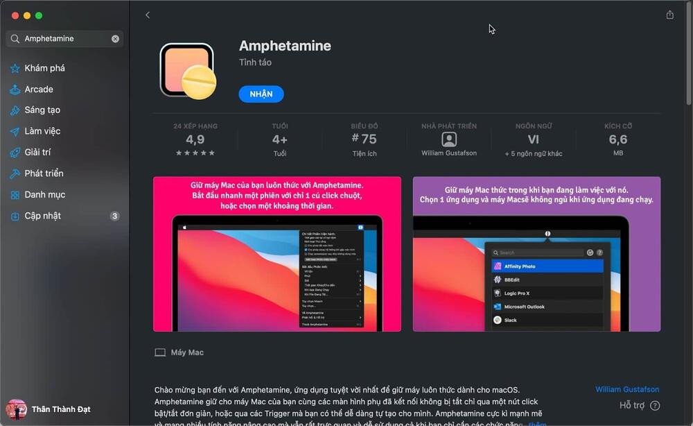 Ứng dụng Amphetamine giúp MacBook không tắt máy khi gập màn hình