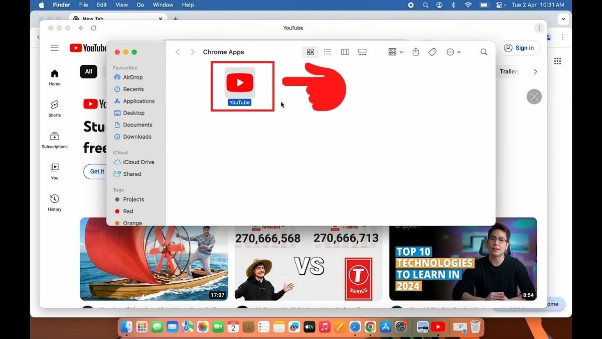 Ứng dụng YouTube PWA tự động mở sau khi cài đặt thành công trên MacBook