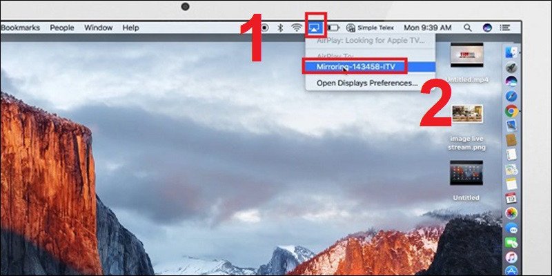 Vào biểu tượng Airplay và chọn thiết bị máy chiếu để phản chiếu màn hình