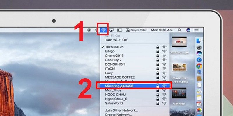 Vào biểu tượng WiFi sau đó chọn WiFi Mirroring để tiến hành kết nối WiFi