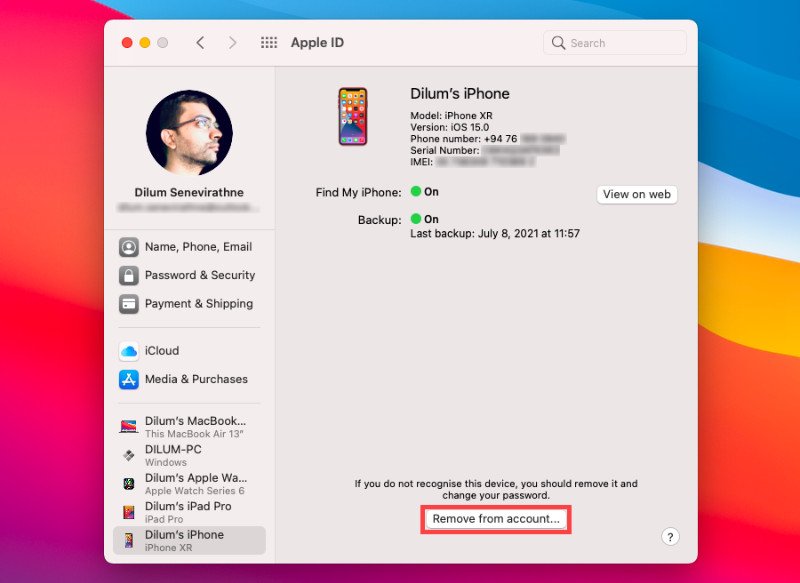 Xóa iPhone khỏi Apple ID trên MacBook
