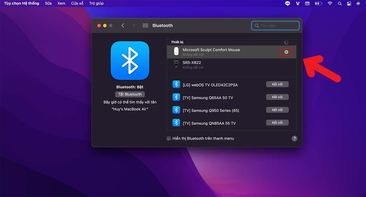 Xóa thiết bị Bluetooth đã kết nối trên MacBook