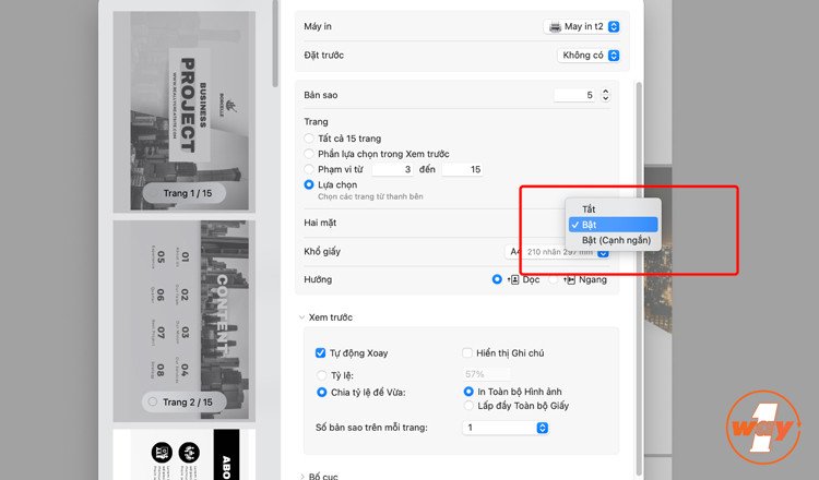 Kích hoạt tính năng in hai mặt trong cài đặt in PDF trên MacBook