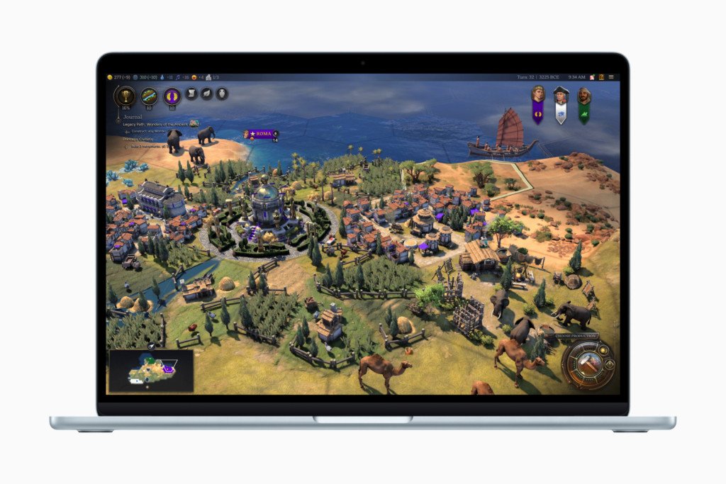 MacBook Air M4 hiển thị game Civilization VII