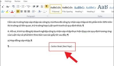 Minh họa lỗi trang trắng gây ra bởi Section Break trong Word trên MacBook