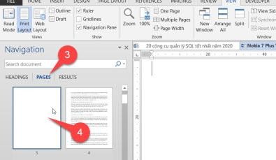 Xem trước các trang thu nhỏ trong Pages của Navigation Pane để xác định trang trống cần xóa trong Word trên Mac