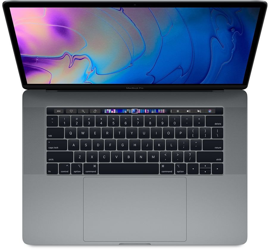 Hình ảnh tổng quan MacBook Pro 2018 màu xám không gian với các cổng kết nối